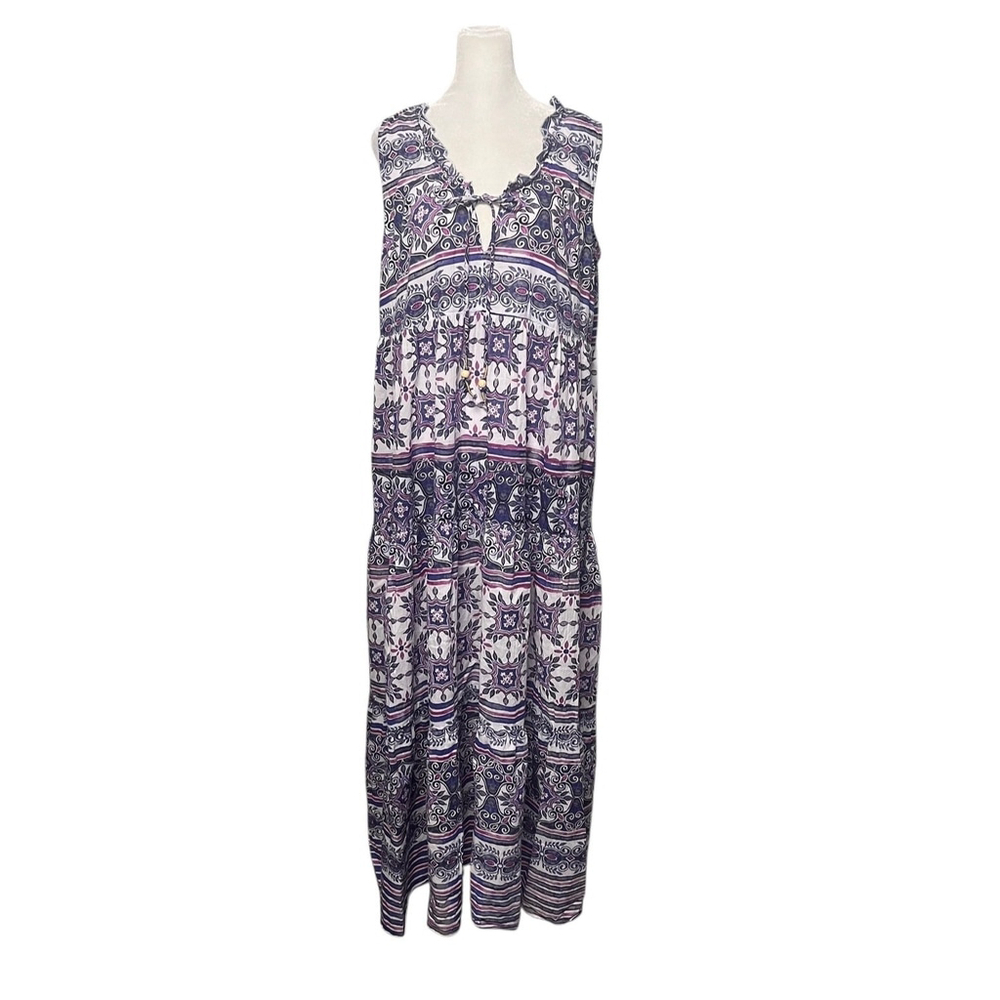 True Destinations Purple Tiered Maxi Dress Size Large